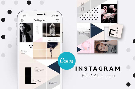 Modern geometric Canva Instagram puzzle template for social media - fashion, lifestyle, and traveling bloggers