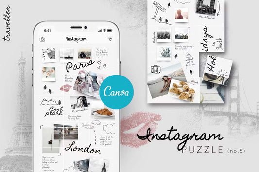 Canva Instagram puzzle templates in a traveling style