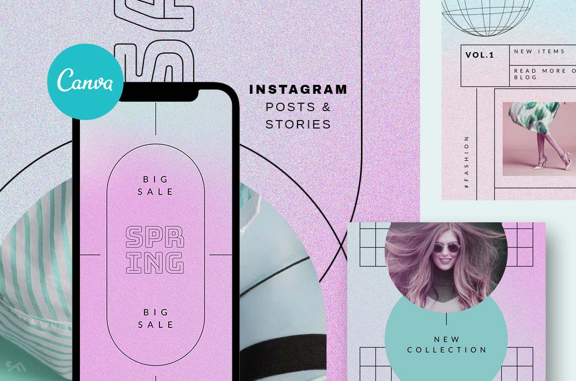 CANVA Instagram templates - retro gradient, neon story templates