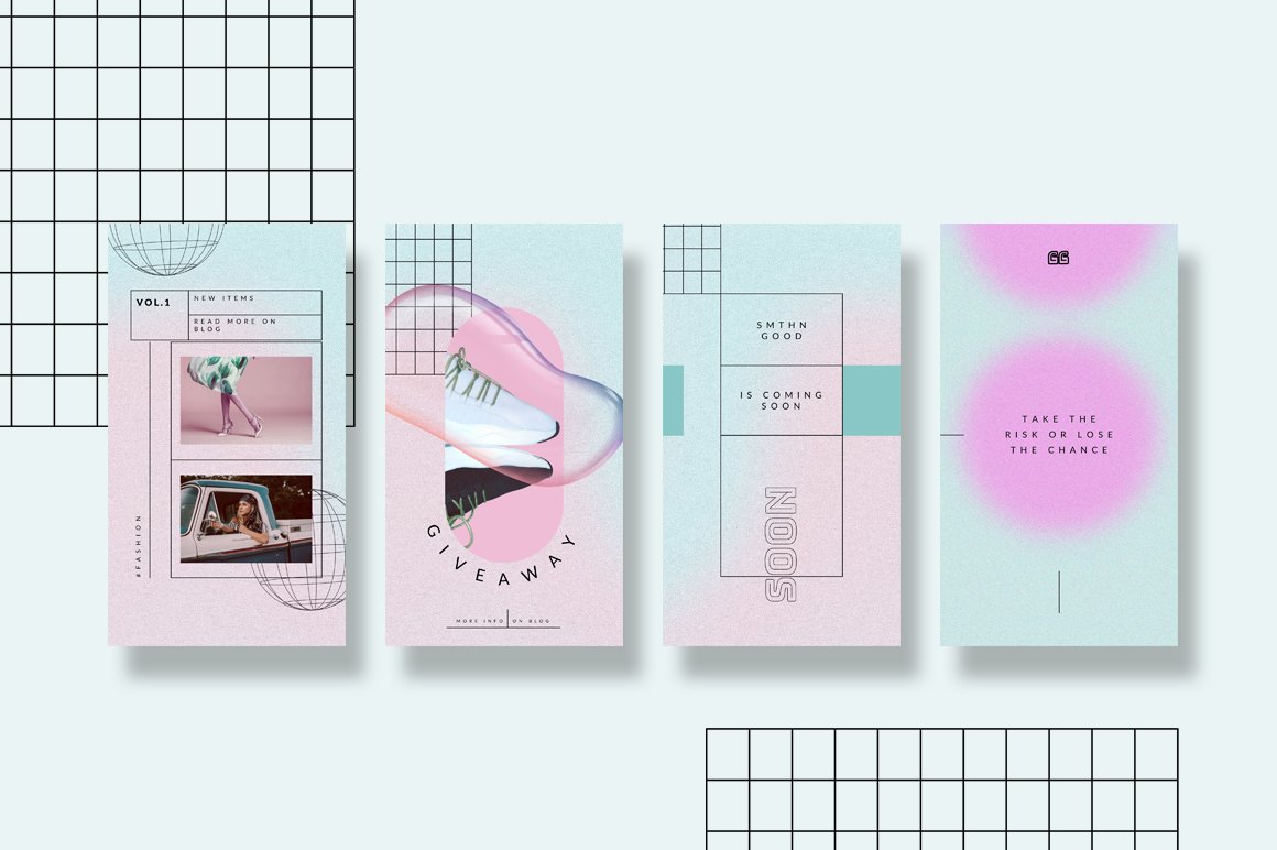 Modern and bold Instagram story templates featuring neon retro elements for diverse professionals