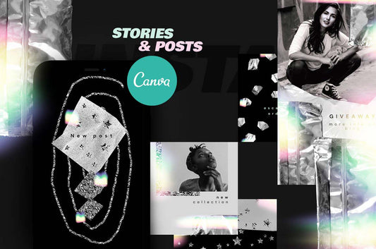 Trendy Instagram templates featuring rainbow neon shimmering elements for fashion, lifestyle, and travel bloggers