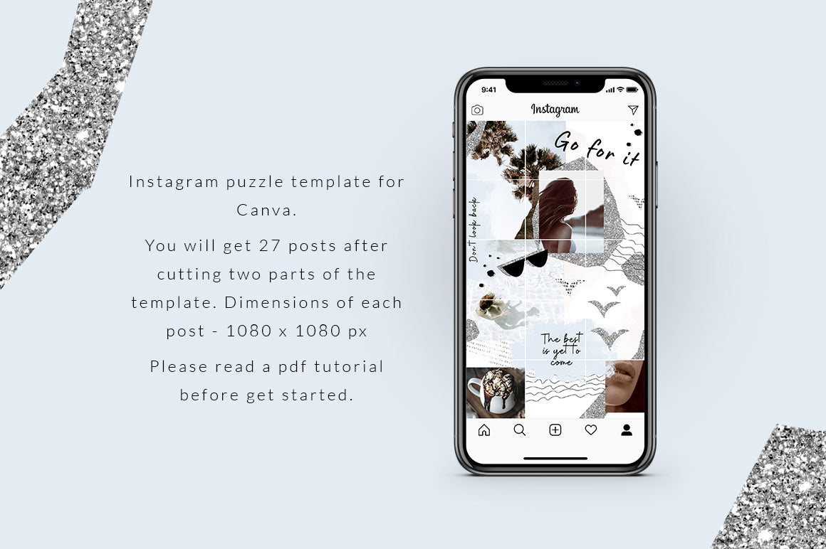 Instagram puzzle template for Canva. You will get 27 posts after cutting two parts of the template.