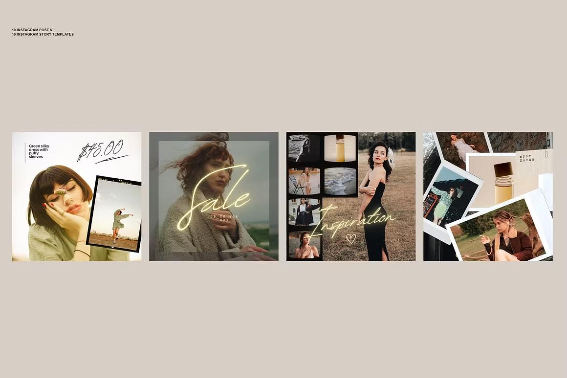 Elegant Instagram post templates with clean lines and muted colors for a chic brand look