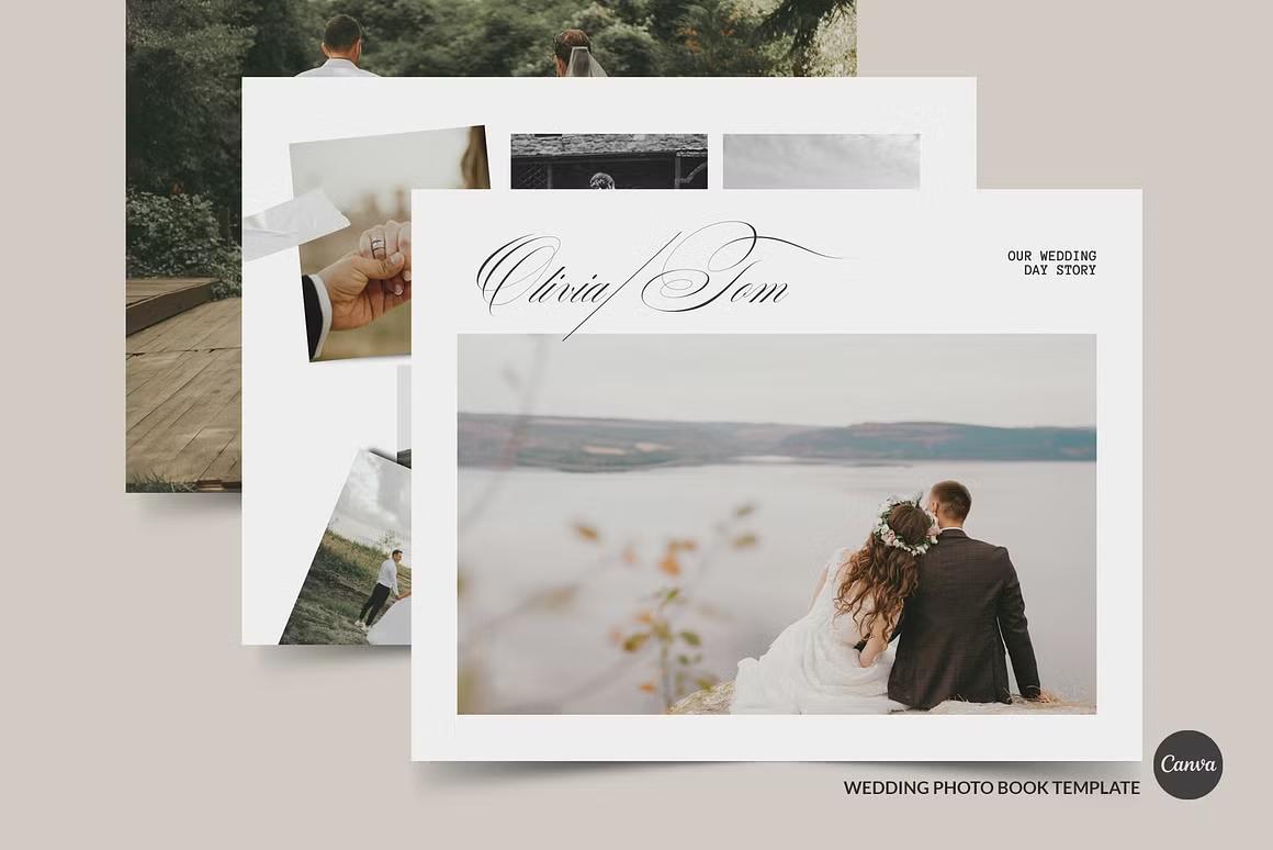 Minimalist wedding book layout featuring elegant typography