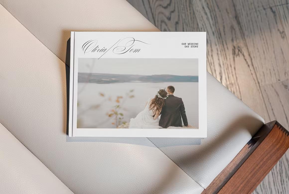 Elegant modern Canva wedding photo album template for couples