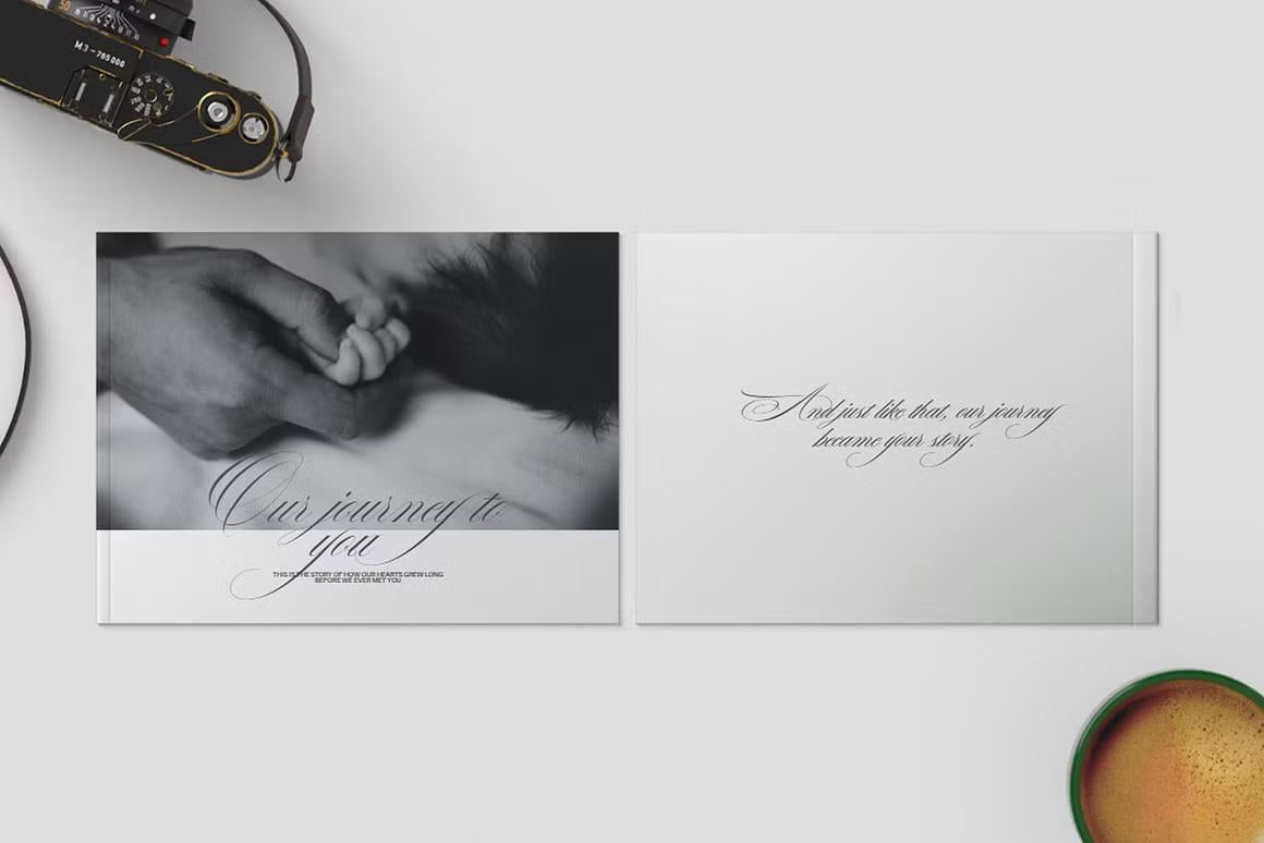 Minimalist pregnancy photo book Canva template with elegant design