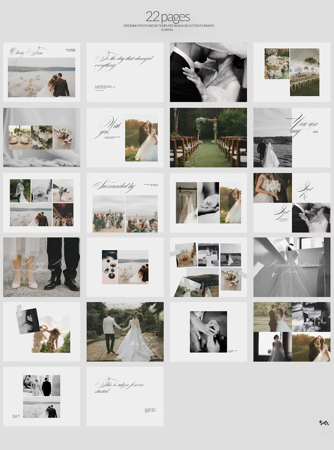 Wedding photobook template in A4 & US Letter formats for Canva