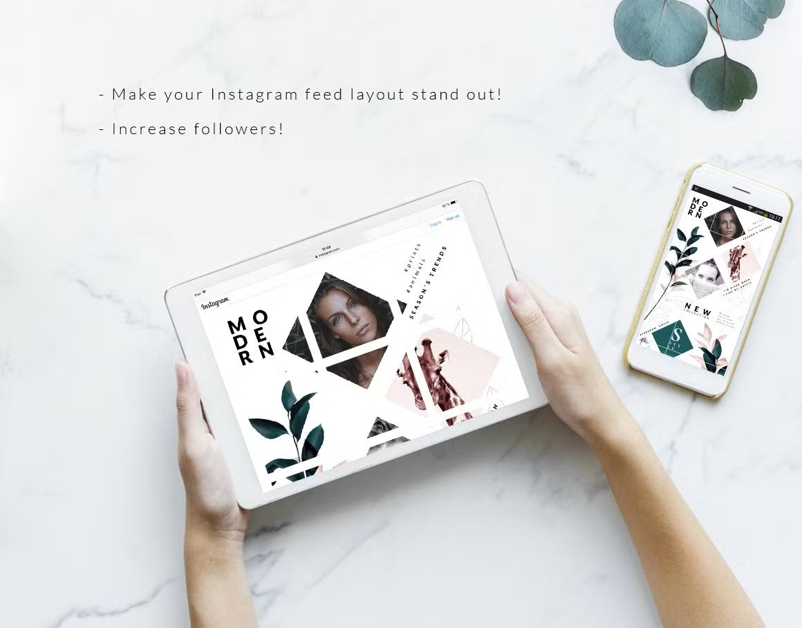 Make your Instagram feed layout stand out with botanical Instagram Puzzle template, increase followers