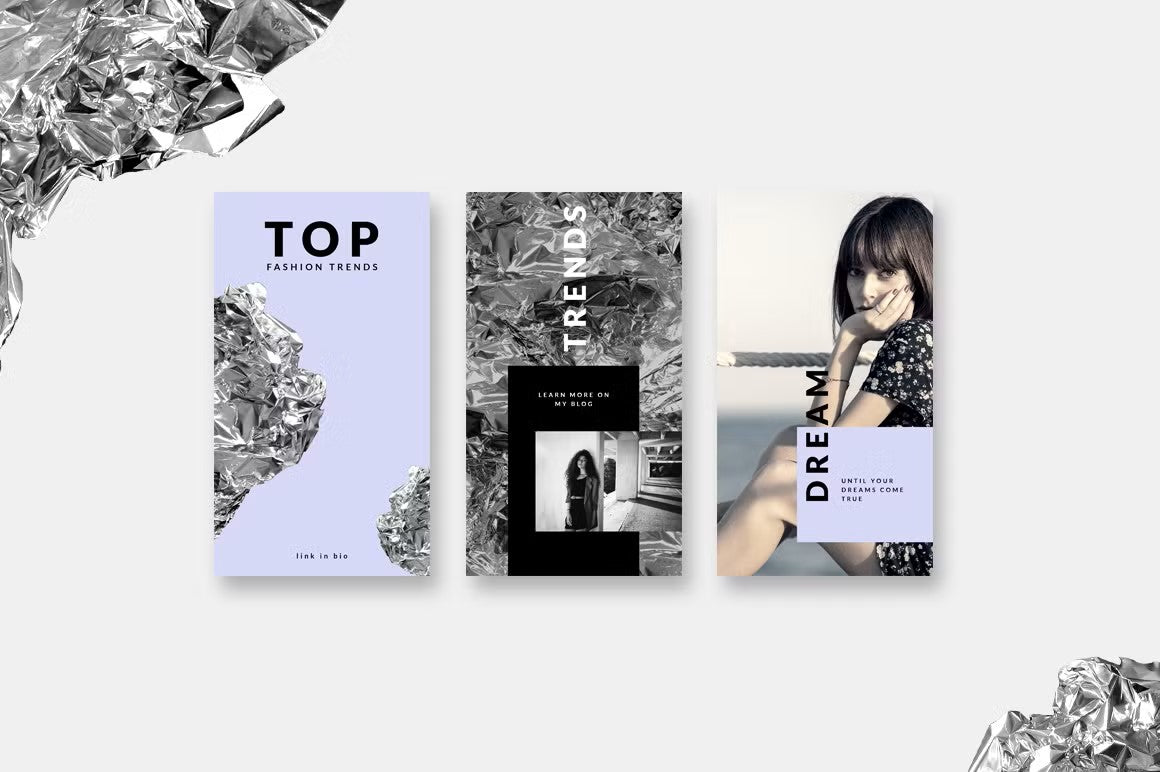 Instagram story templates with trendy fashion style and foil glitter accents