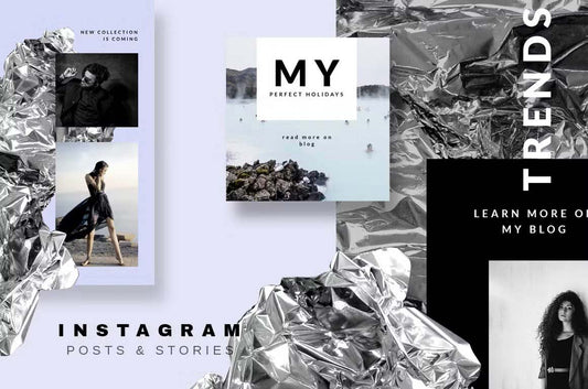 Trendy and modern Instagram post and story templates featuring Silver Foil