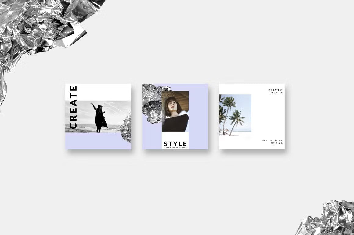 Instagram post templates with trendy fashion style and foil glitter accents