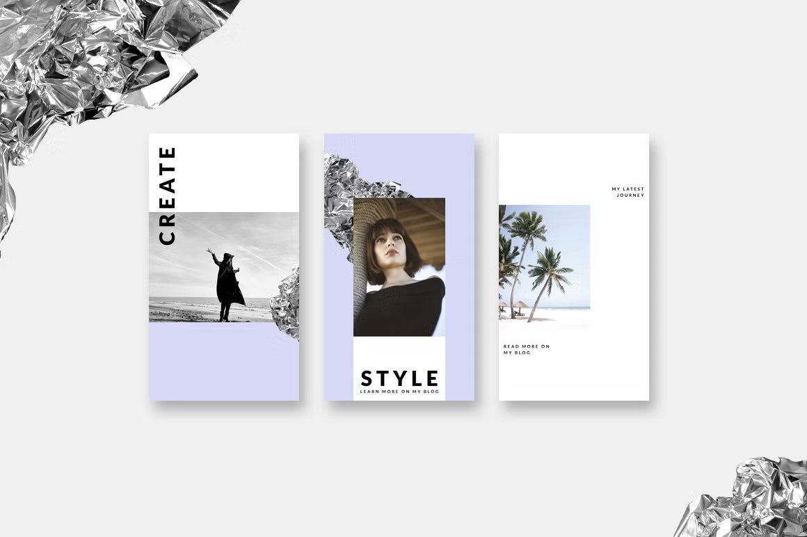 Social media sparkling Instagram story templates with trendy fashion style and foil accents