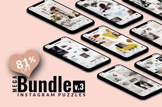 Instagram puzzle bundle with minimal, abstract, floral, modern and trendy social media templates for posts and stories