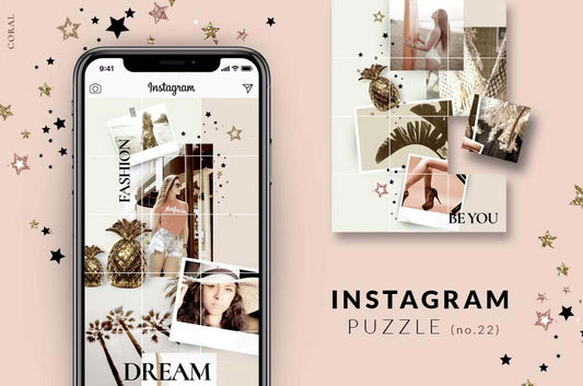 Instagram puzzle template featuring vibrant coral tones for a lively feed