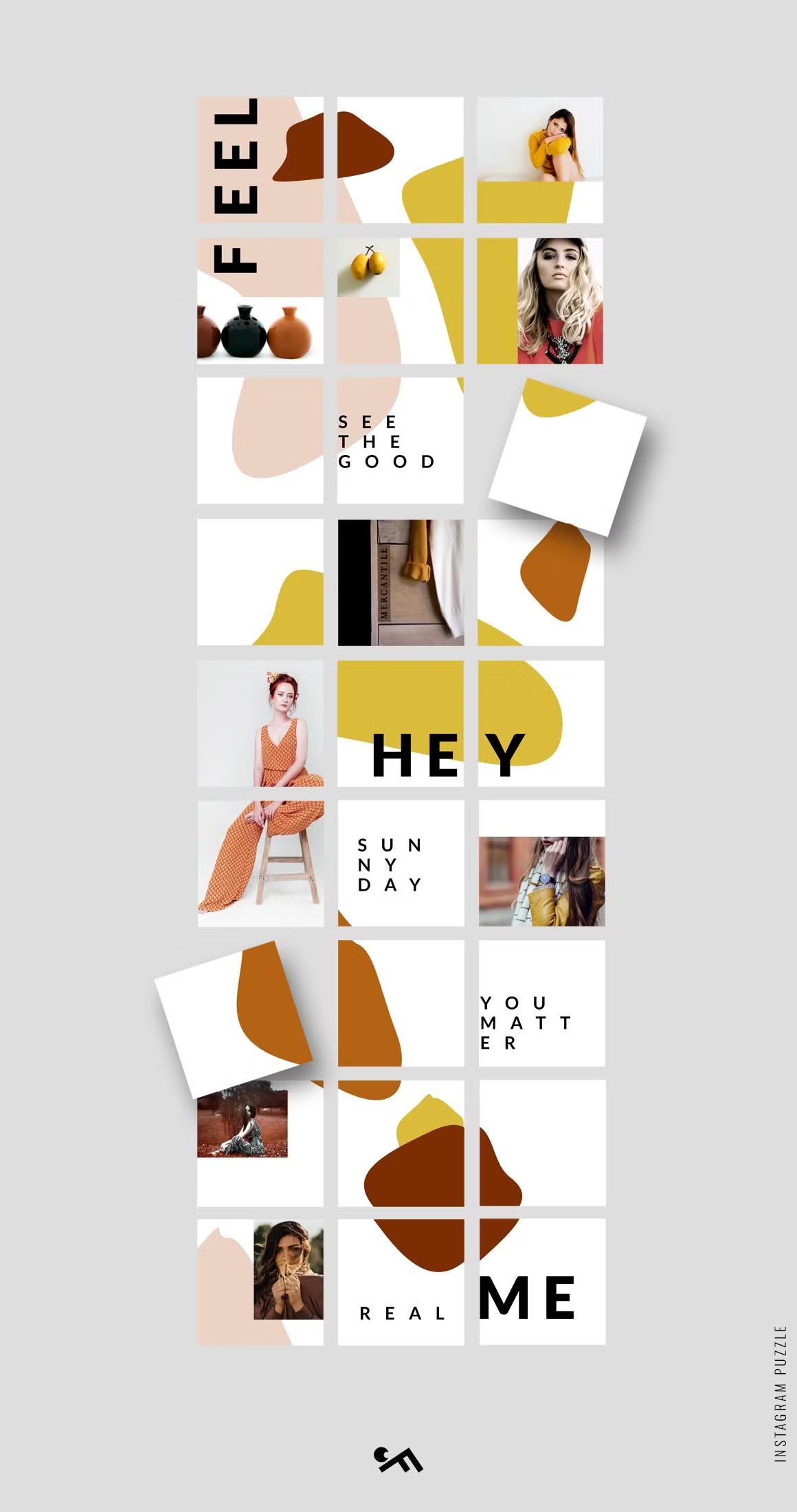 Modern and trendy Instagram grid layout featuring abstract elements for fashion and lifestyle brands