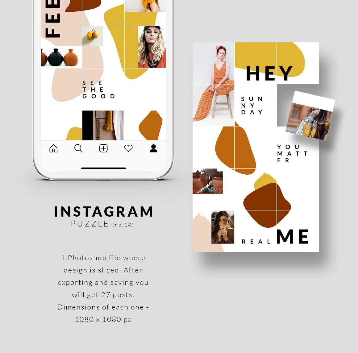 Fashion-style abstract shapes Instagram puzzle with grid layout for bloggers