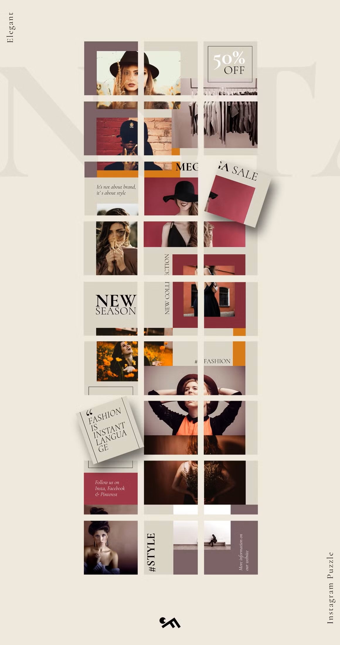 Fashion-style Adobe Photoshop Instagram puzzle template with a light and clean design