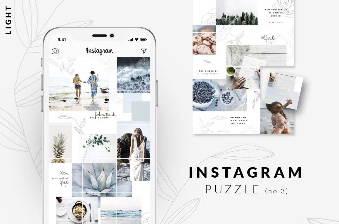 Light, clean, and minimalist Adobe Photoshop Instagram puzzle template