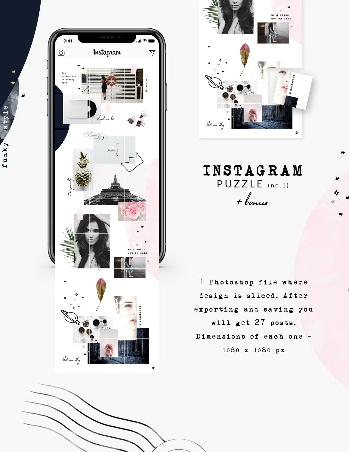Instagram puzzle grid template for lifestyle and fashion posts and stories