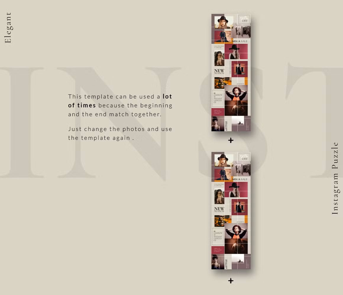 Adobe Photoshop Instagram puzzle template can be used a lot of times because the beginning and the end match together