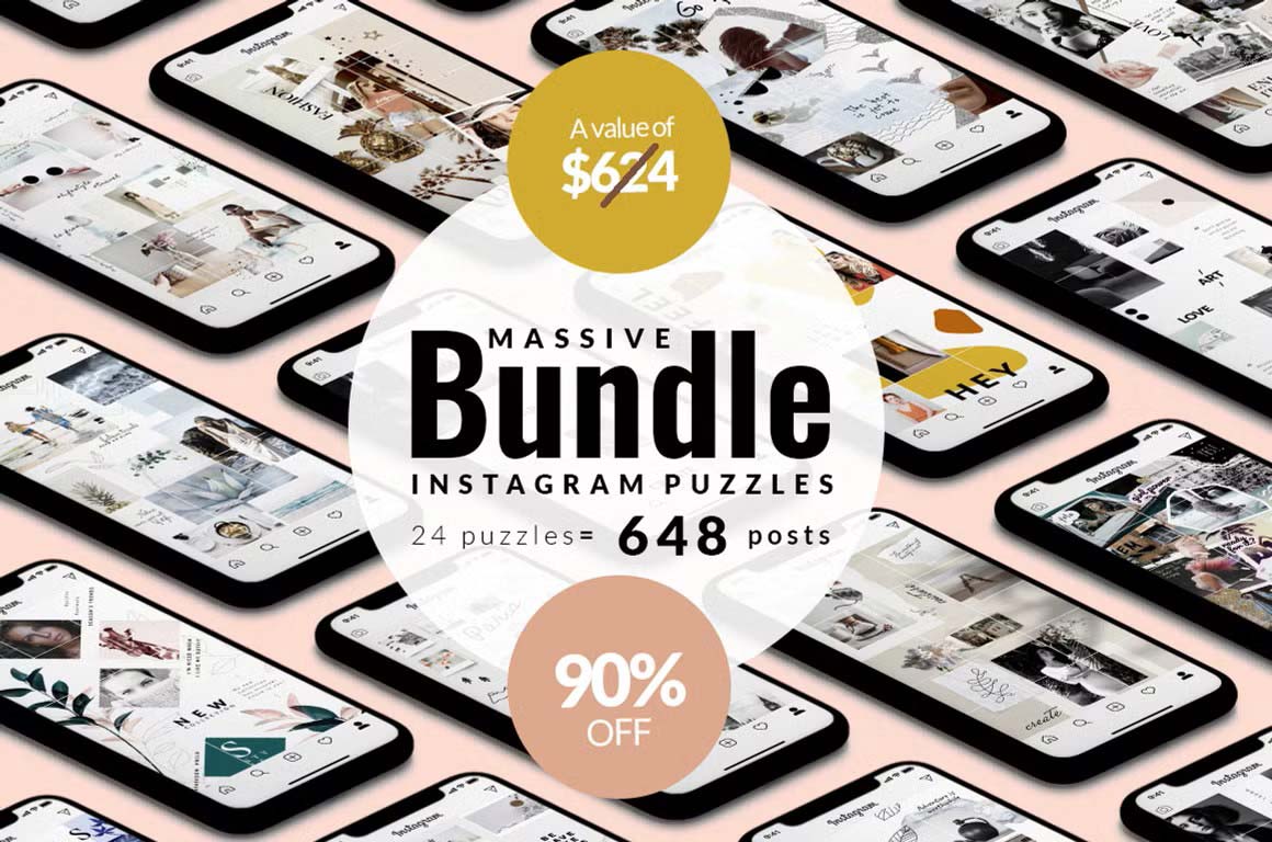 Massive mega bundle of Instagram puzzle templates, social media pack with trendy modern fashion and style for story posts