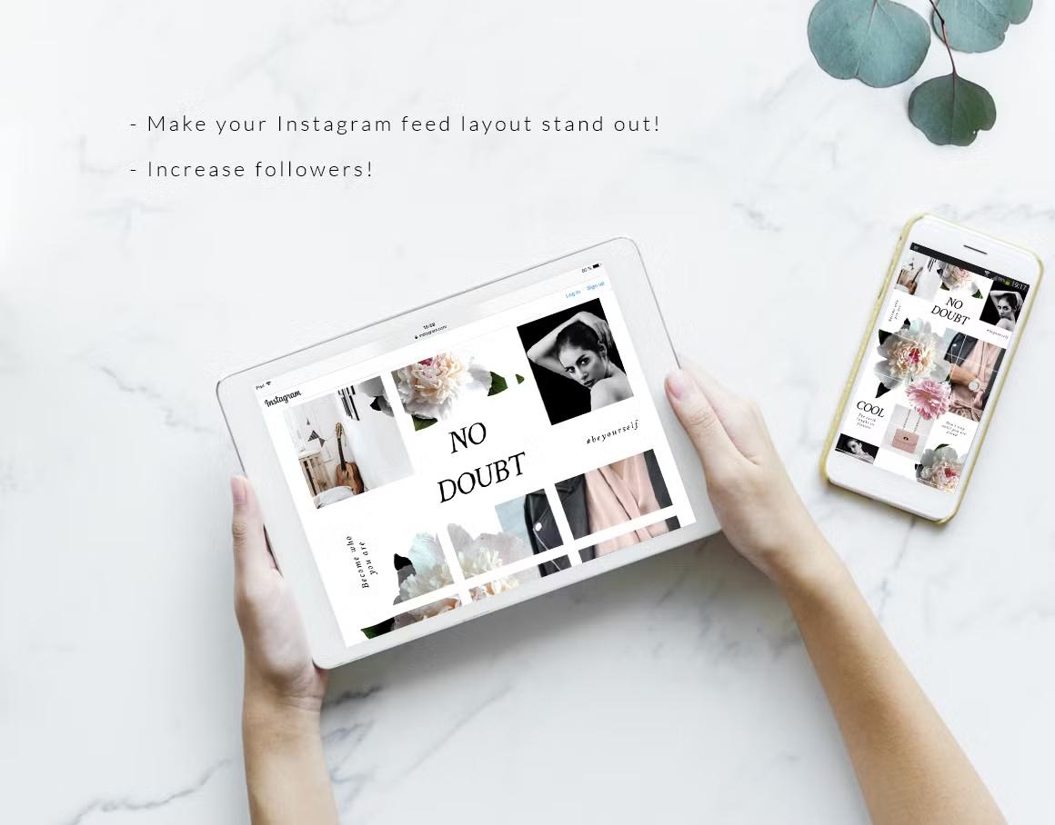 Make your Instagram feed layout stand out with vibrant peonies collage-style Instagram grid template, increase followers