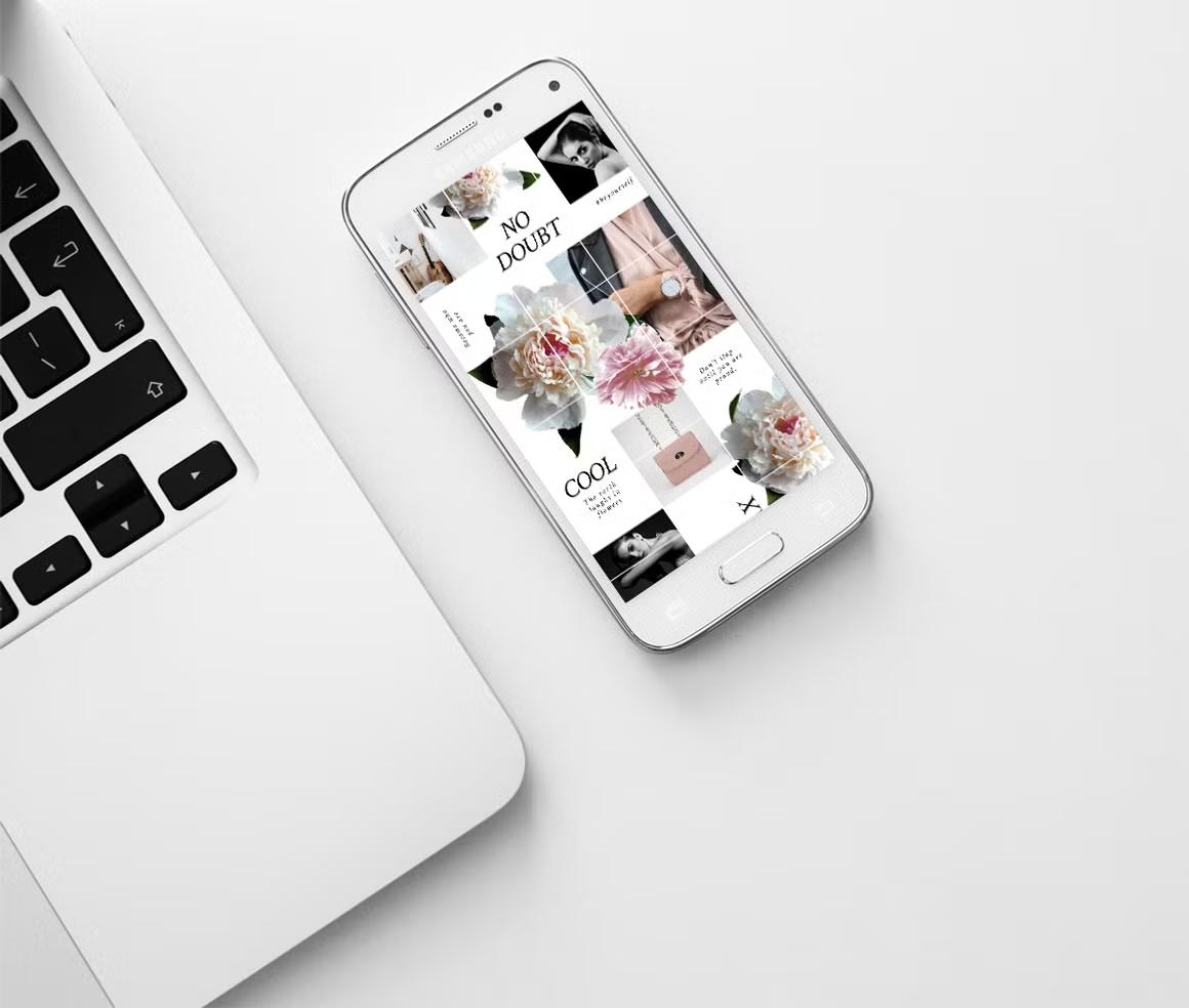 Elegant Instagram puzzle template showcasing delicate peonies