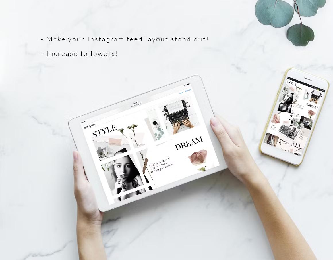 Make your Instagram feed layout stand out with stylish Instagram puzzle template with floral elements, increase followers