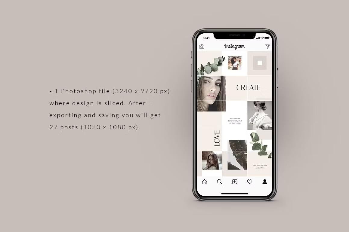 Classy Instagram puzzle template - designed for boutique owners and photographers aiming for style and elegance, editable in Adobe Photoshop