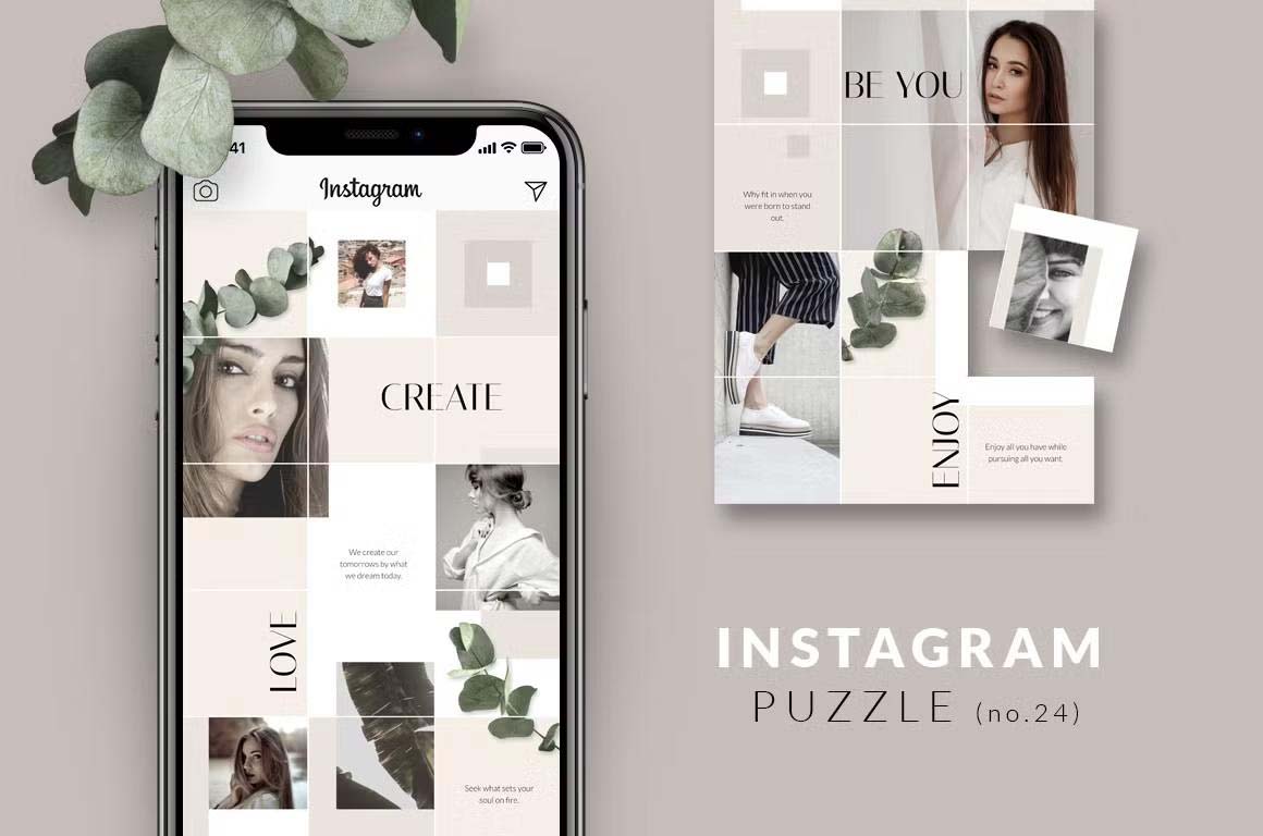 Classy Instagram puzzle template for an elegant feed layout