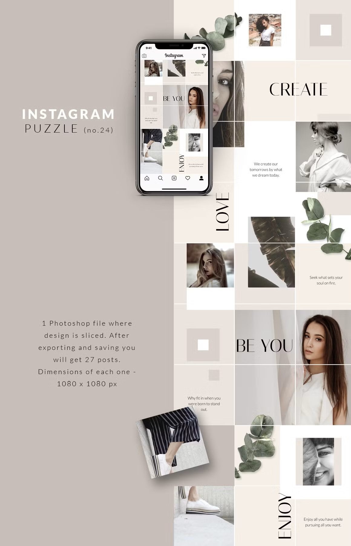 Modern minimalist classy style Instagram puzzle template for fashionistas