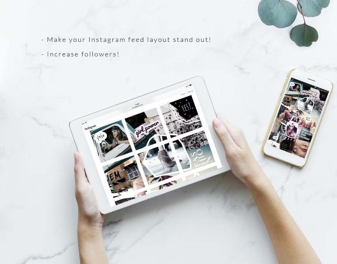 Make your Instagram feed layout stand out with sleek collage-style grid layout to showcase your brand beautifully, increase followers