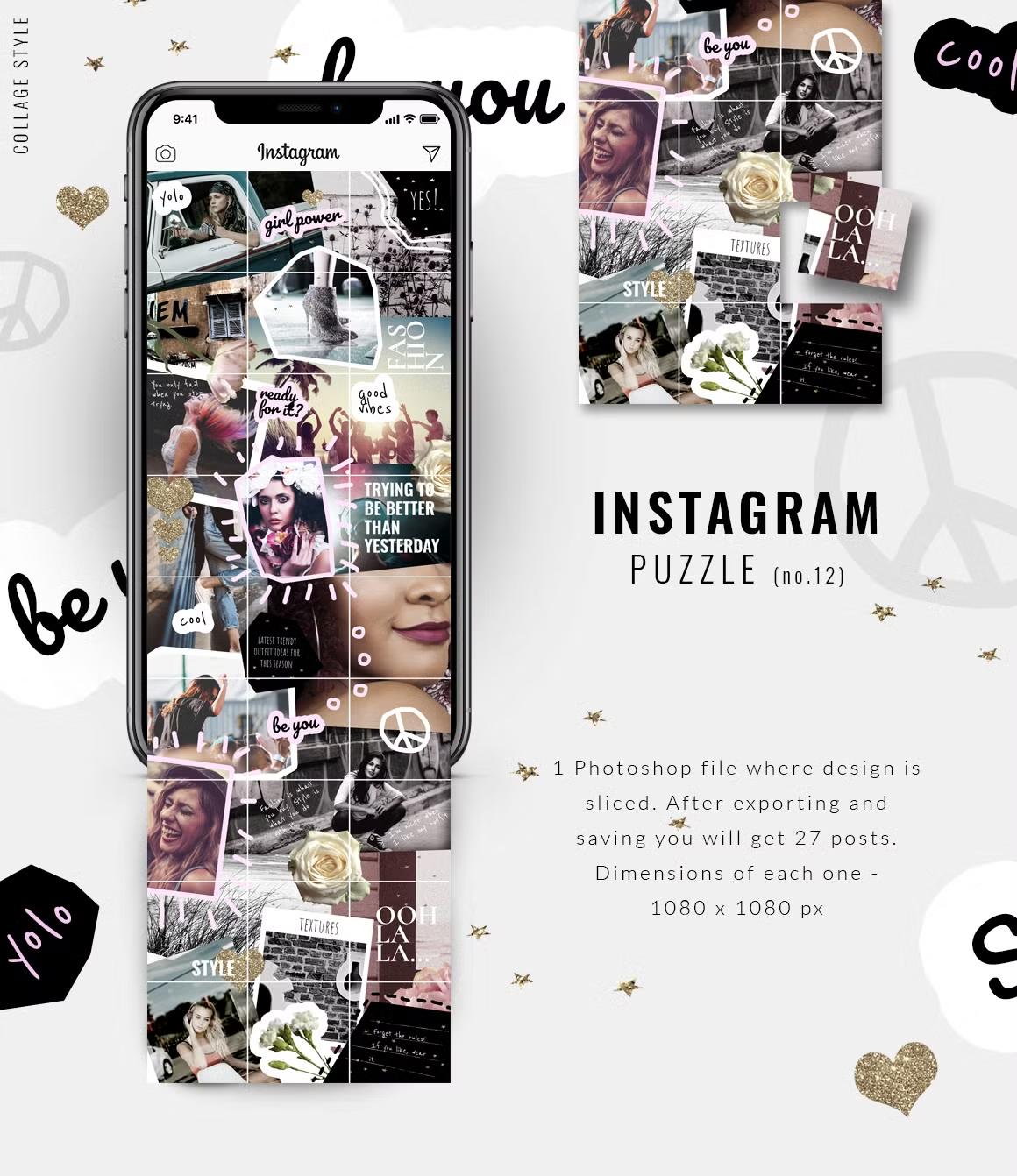 Instagram PUZZLE template - Collage: chic and versatile Instagram grid template in collage style