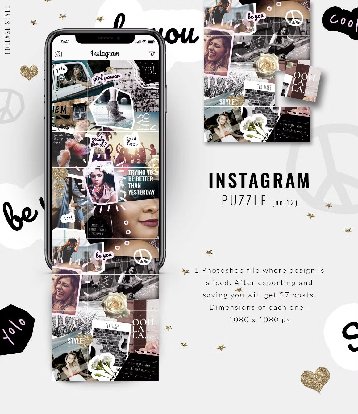 Fashion and style Instagram puzzle template with grid layout