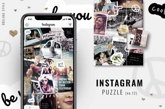 Trendy collage-style Instagram puzzle template for stylish feeds