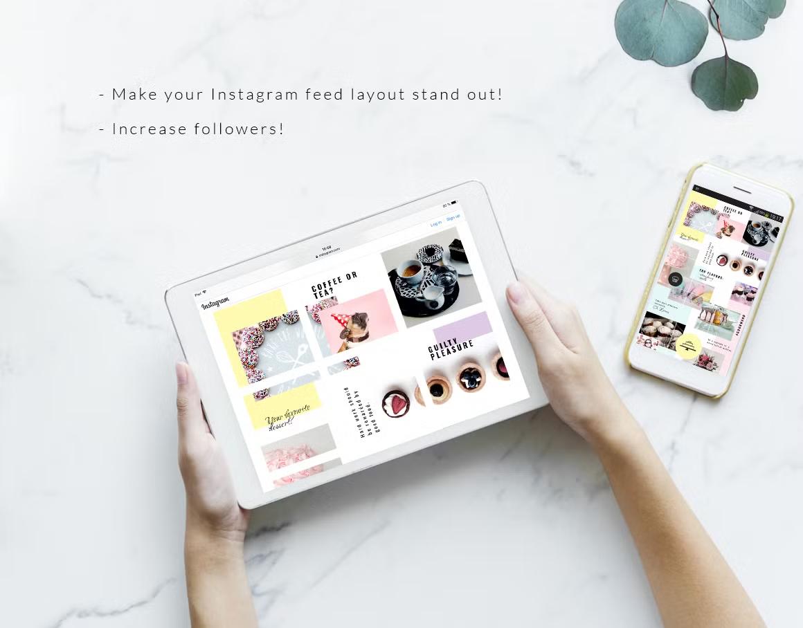 Make your Instagram feed layout stand out with vibrant Instagram puzzle layout inspired by baking and desserts, increase followers.