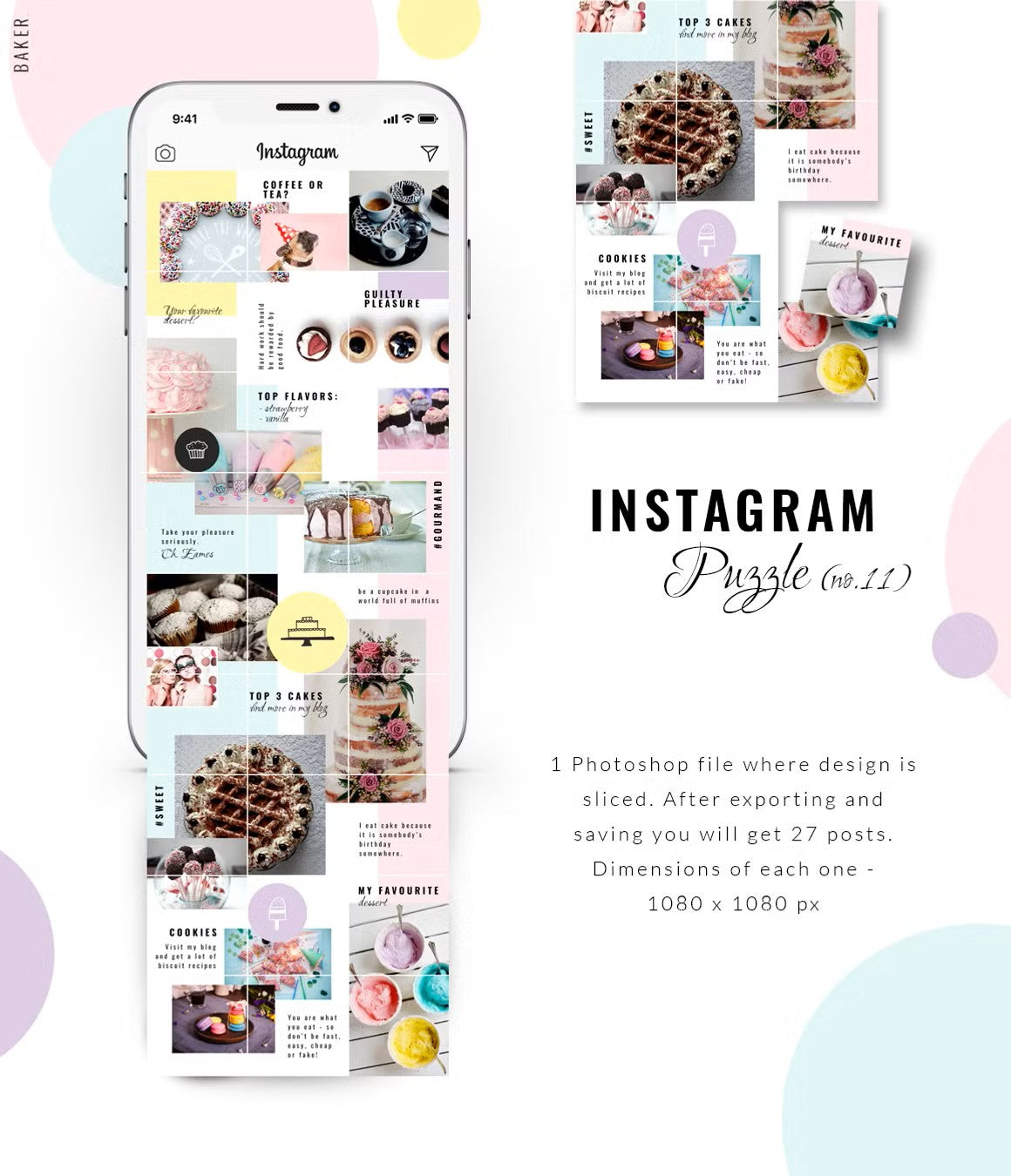 Grid layout Instagram puzzle template featuring gourmand food and desserts