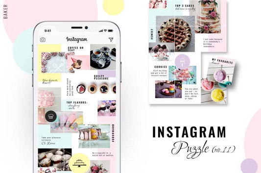 Grid layout Instagram puzzle template featuring gourmand food and desserts