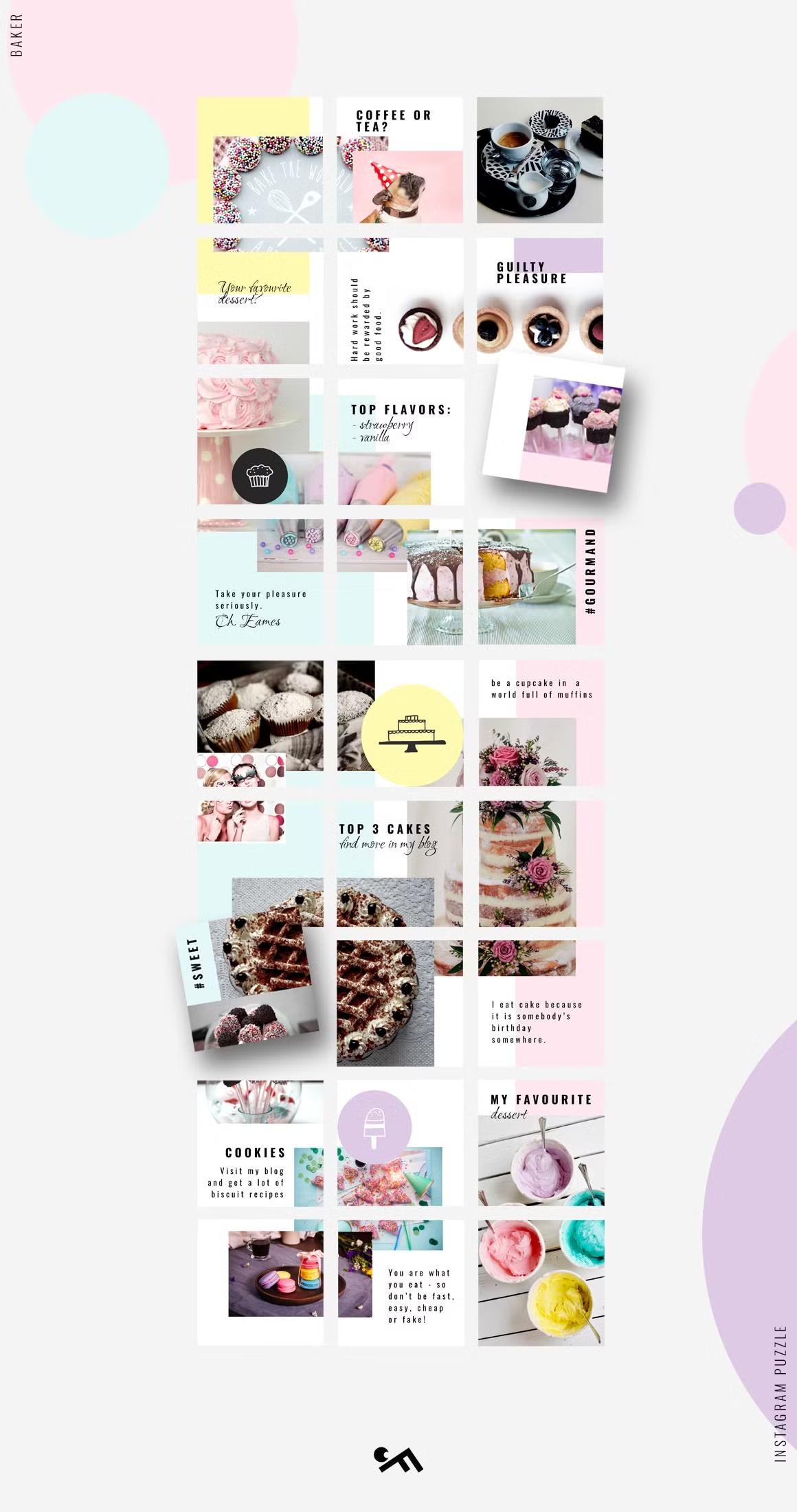 Stylish grid layout ideal for bakers and food bloggers, 27 post templates