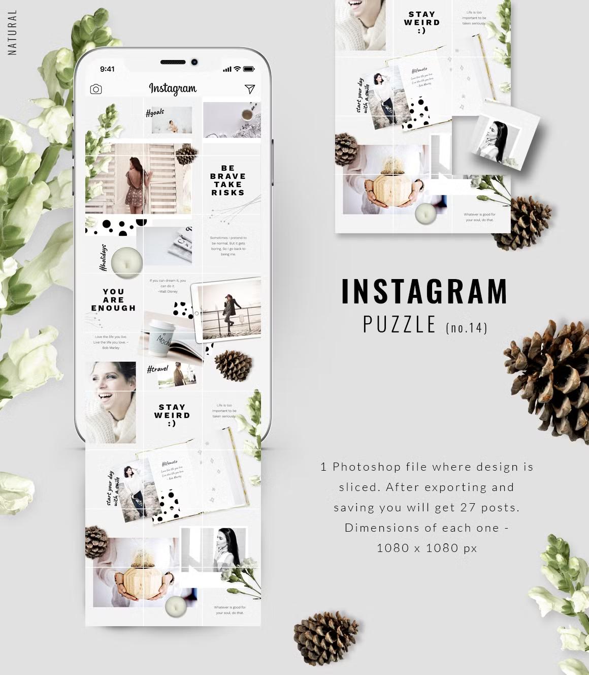 Instagram PUZZLE template - Natural: sophisticated grid template ideal for bloggers, boutiques, and photographers