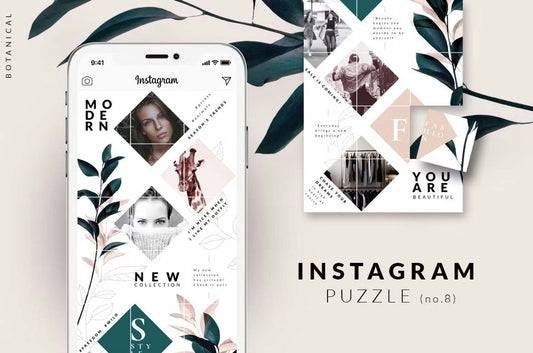 Instagram PUZZLE template - Botanical - minimal fashion lifestyle Instagram puzzle template with grid layout