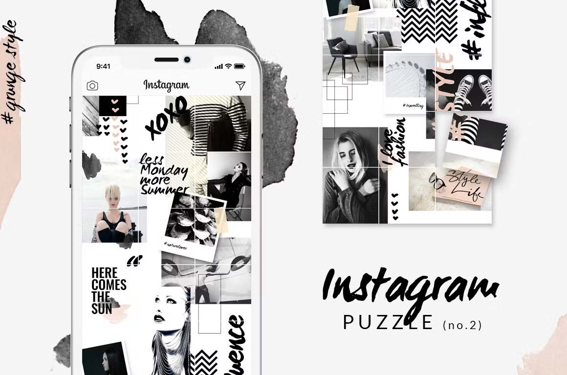 Instagram PUZZLE template: Edgy grunge design