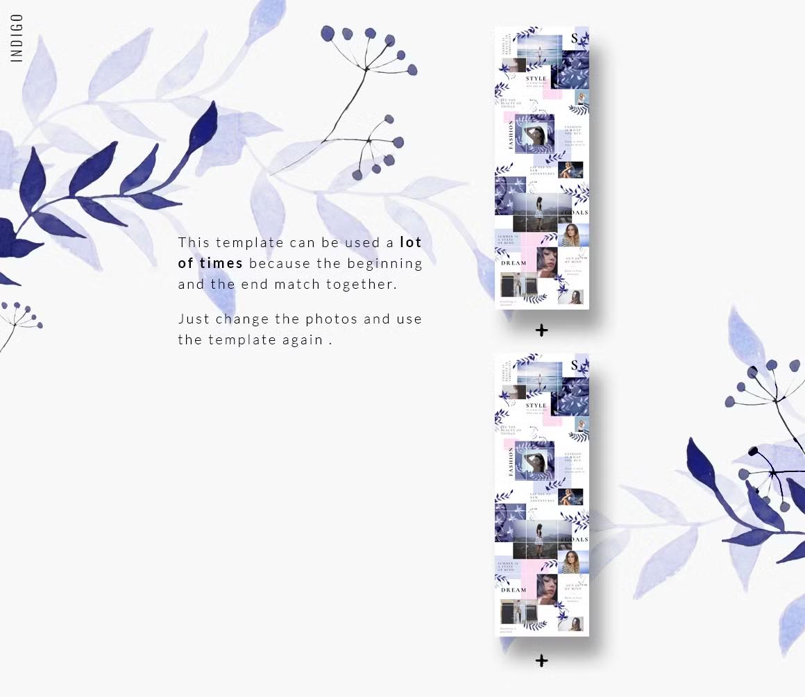 Vibrant indigo puzzle design to captivate your followers, can be used a lot of times because the beginning and the end match together