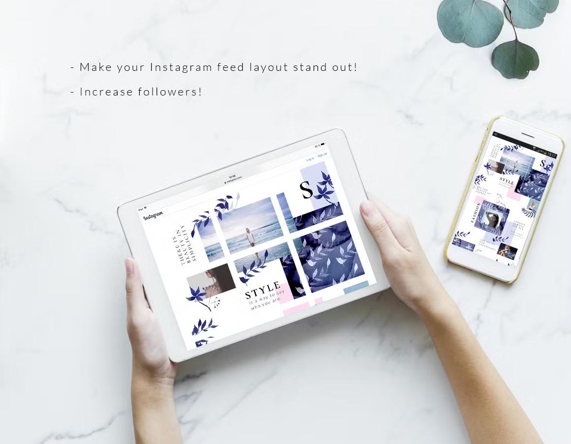 Make your Instagram feed layout stand out with trendy Instagram puzzle design with elegant watercolor elements, increase followers