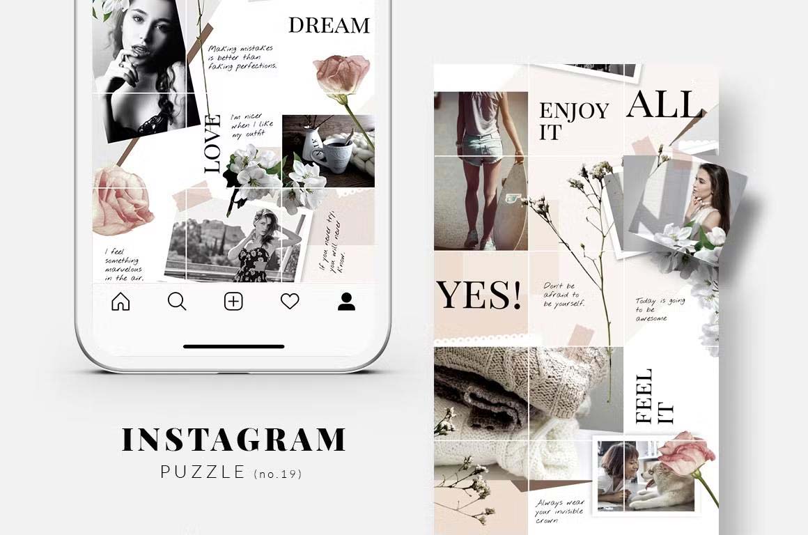 Instagram PUZZLE template - Floral: chic and vibrant design