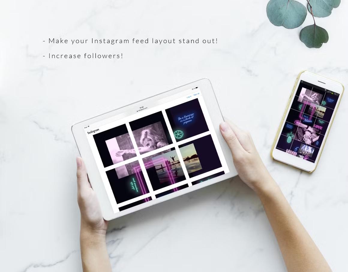 Make your Instagram feed layout stand out with stylish puzzle design with a neon twist for eye-catching visuals, increase followers