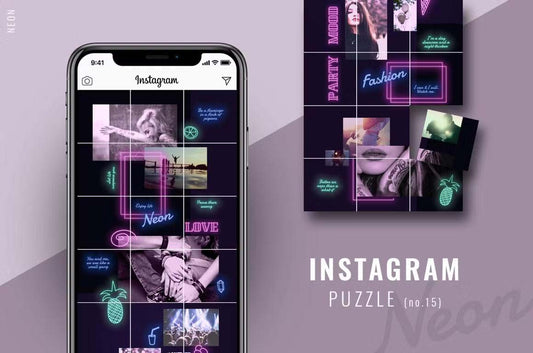 Trendy fashion neon-style Instagram puzzle template