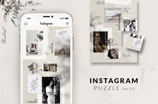 Modern fashion-style neutral Instagram puzzle template