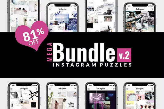 Bundle of Instagram puzzle templates featuring watercolor, minimal, clean, and neon fashion style