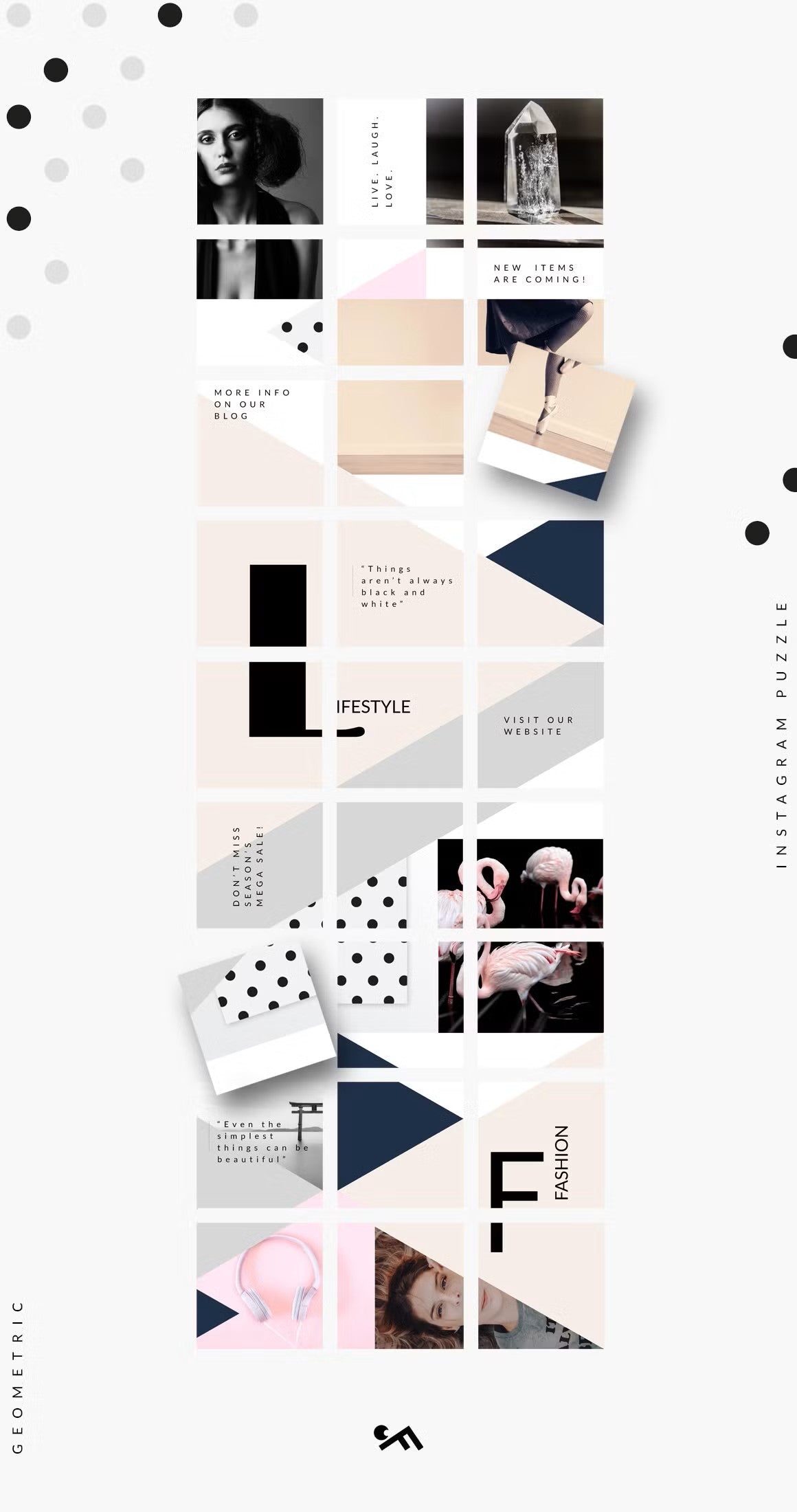 Instagram puzzle templates for Adobe Photoshop with geometric designs for fashion and lifestyle posts